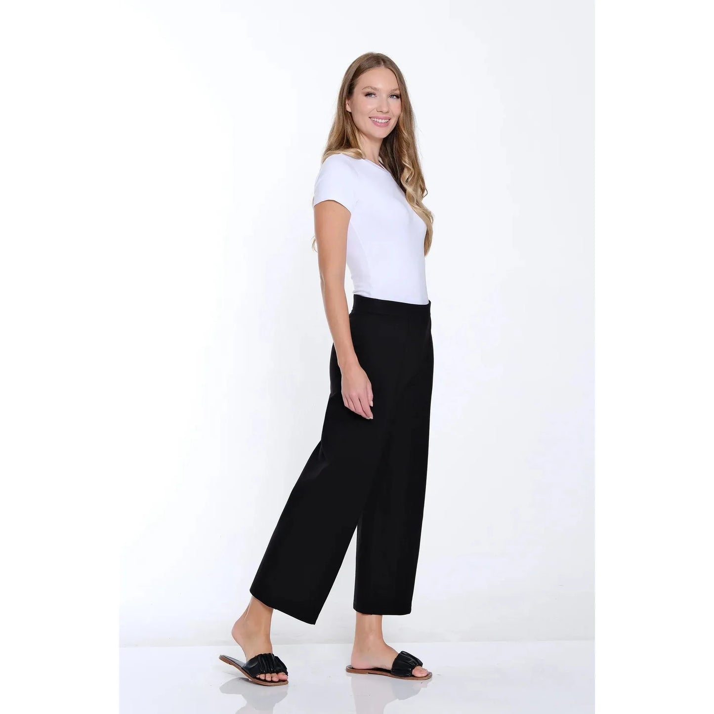 Ponte Wide Leg Crop Pant - Black