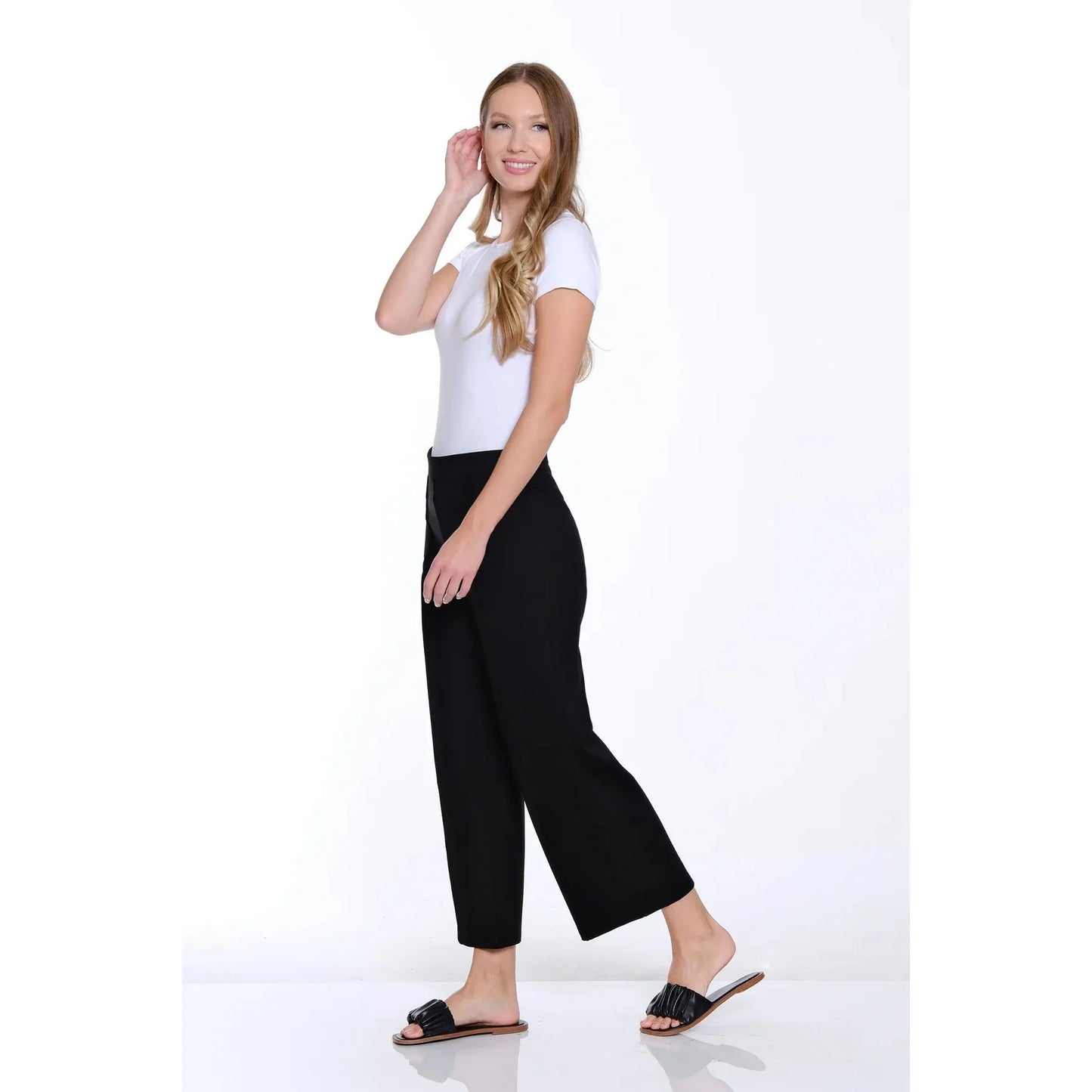 Ponte Wide Leg Crop Pant - Black