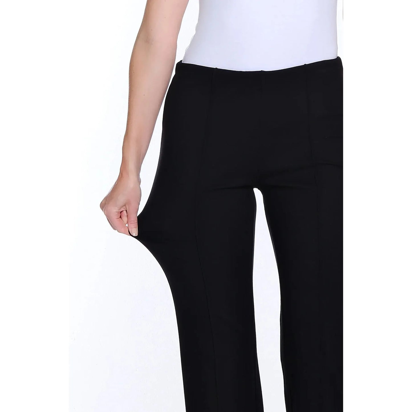 Stretch Ponte Pintuck Flare Leg Pant - Black