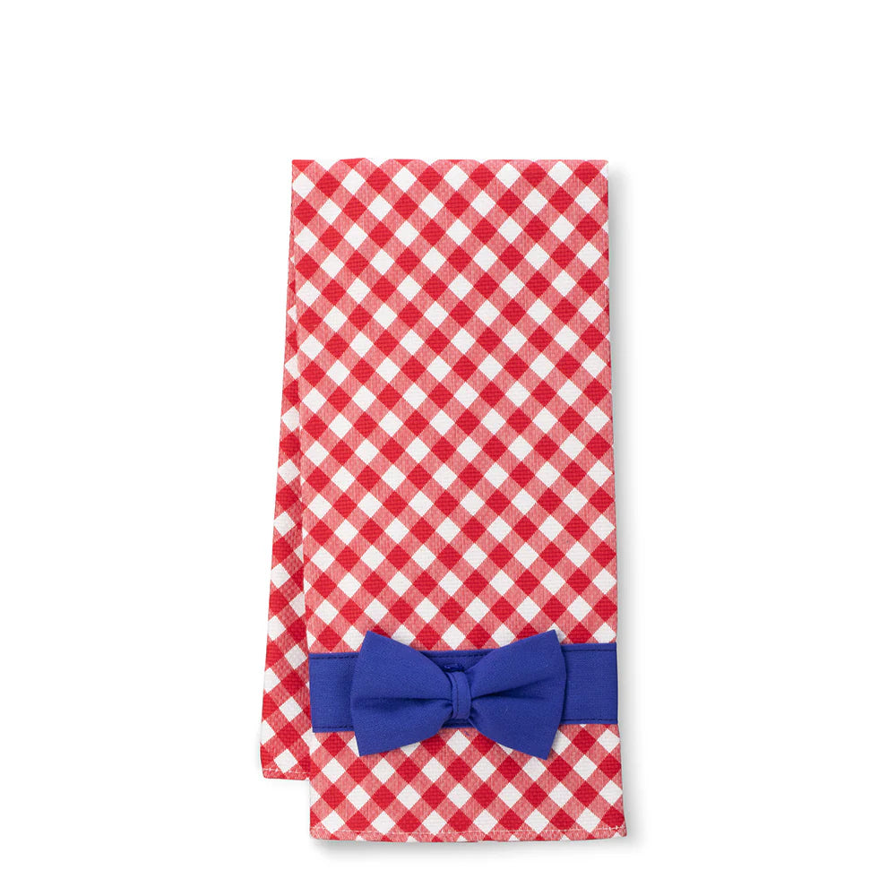 Red, white, and blue checkered cotton tea towel by Swig Life for patriotic celebrations.