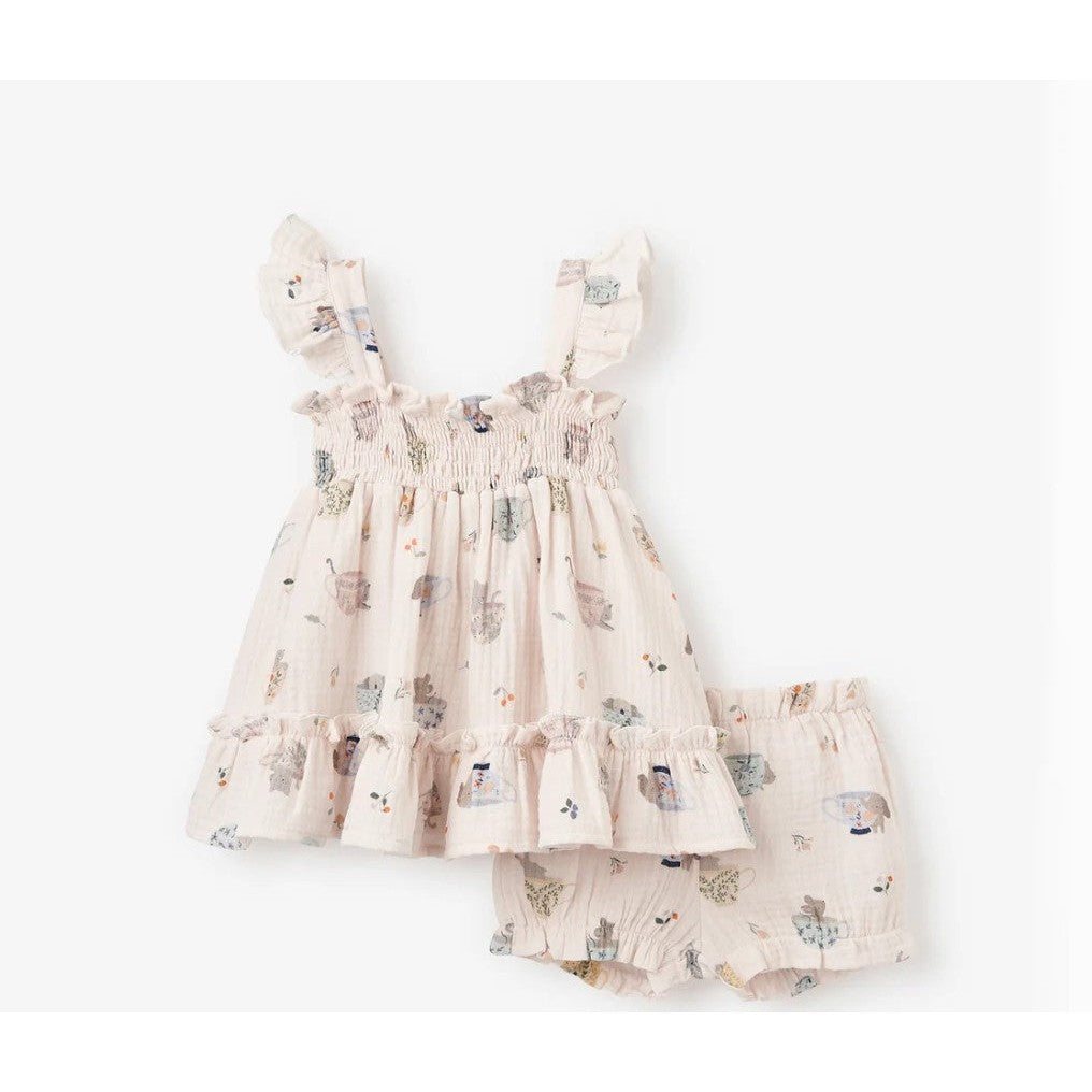 Tea Party Organic Muslin Smocked Dress w/ Bloomer