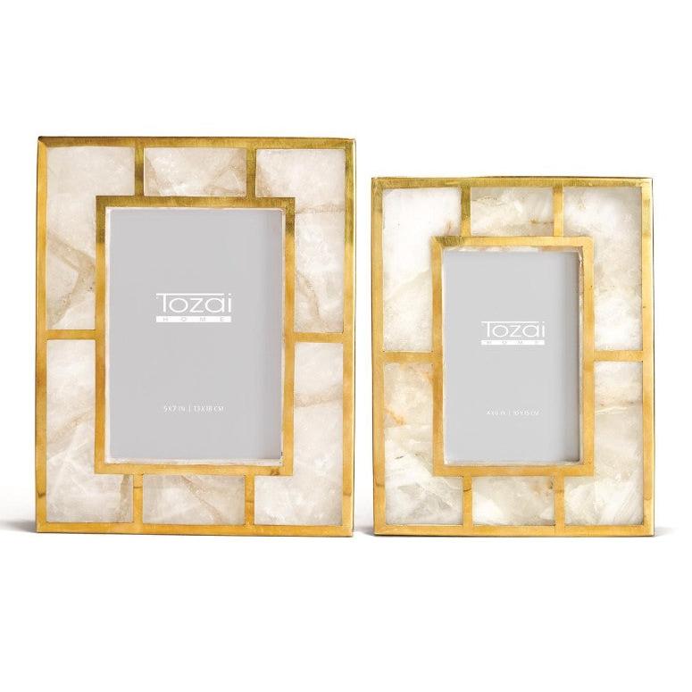 White Quartz Photo Frame with Brass Trim