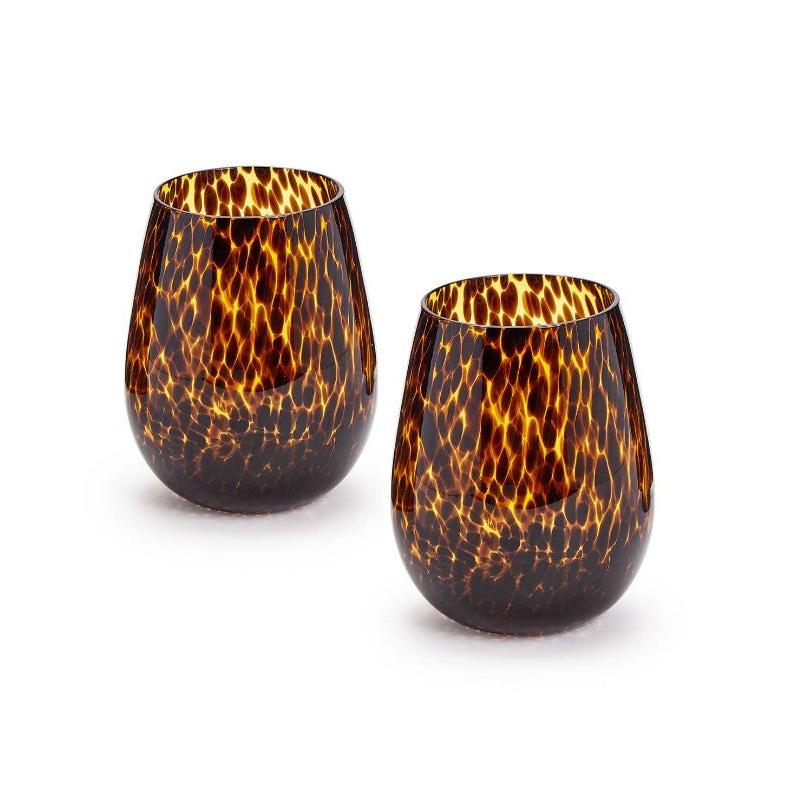 Tortoise Print Stemless Wine Glass (16 oz., hand wash only) - Glass