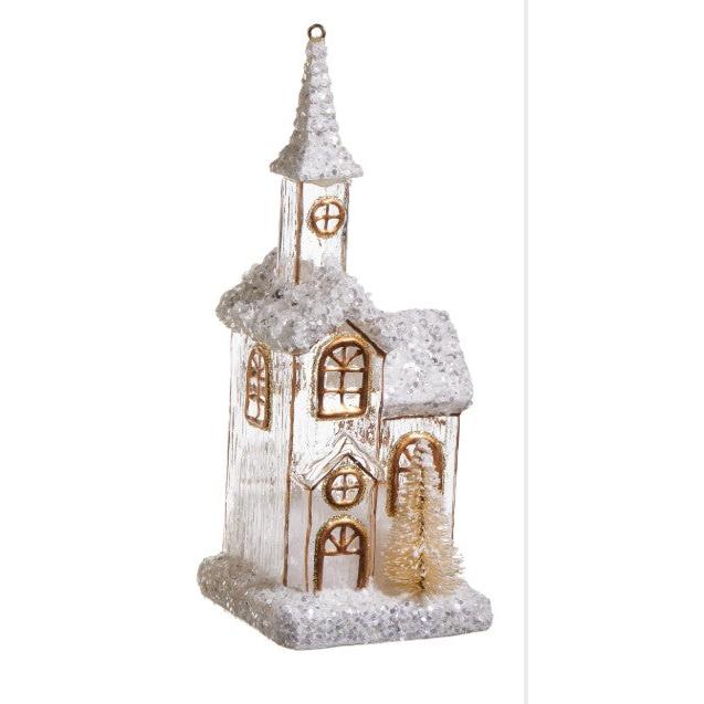 6.25" White Gold Church Ornament