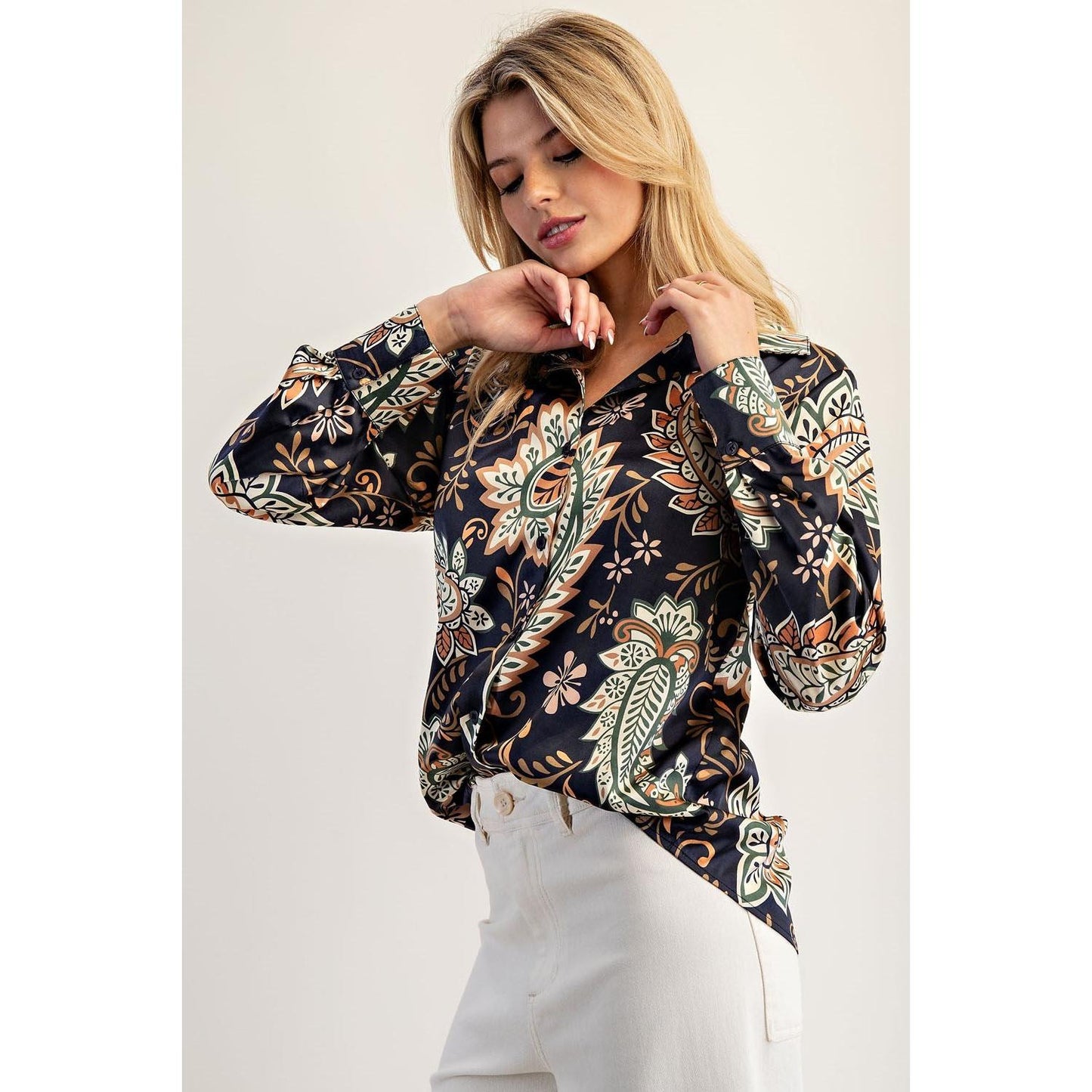 Bloom Silky Button Down Blouse