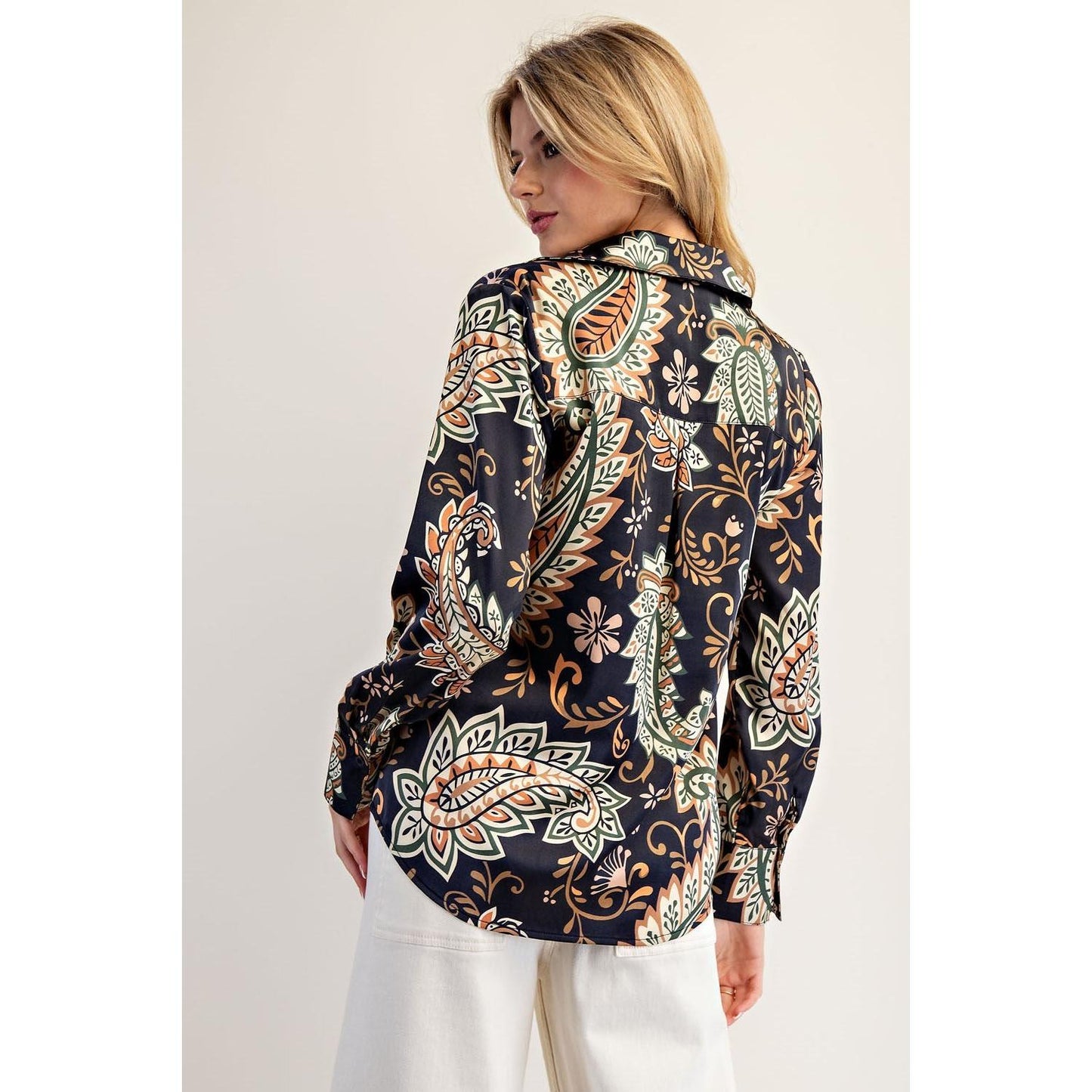 Bloom Silky Button Down Blouse