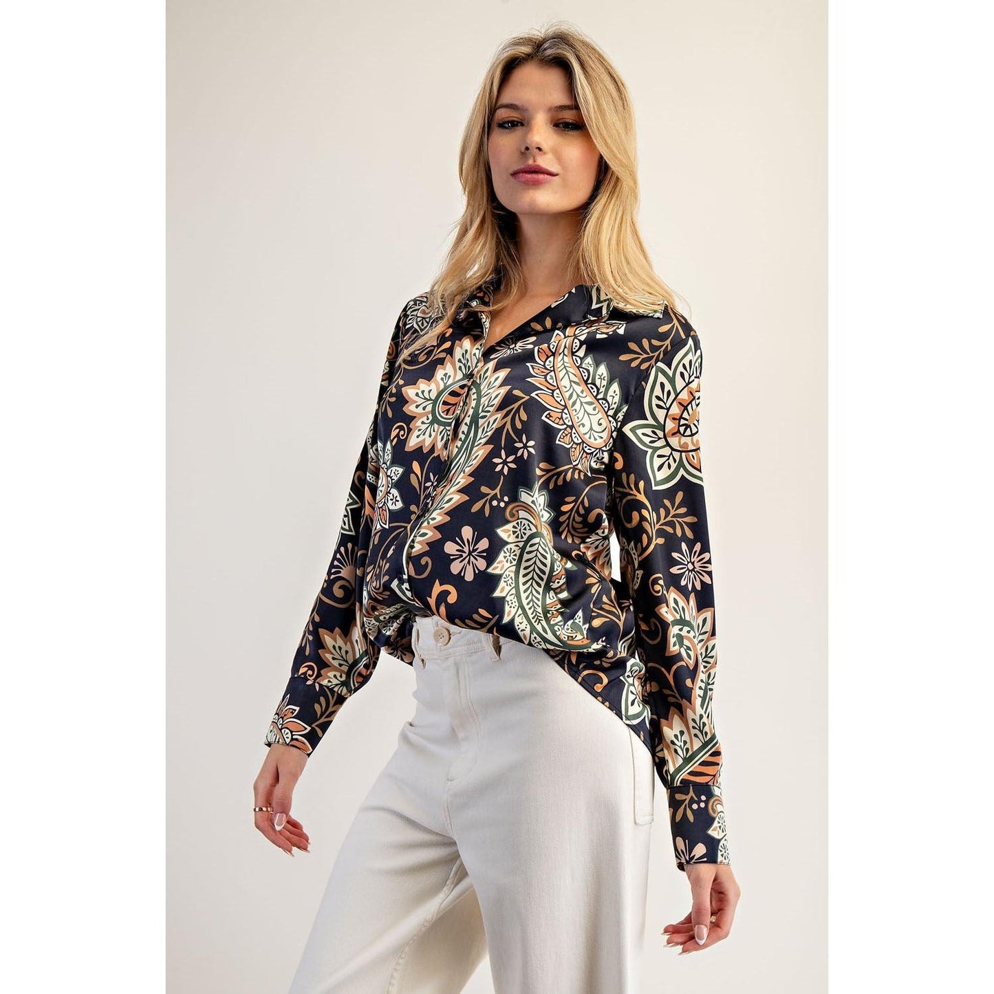 Bloom Silky Button Down Blouse