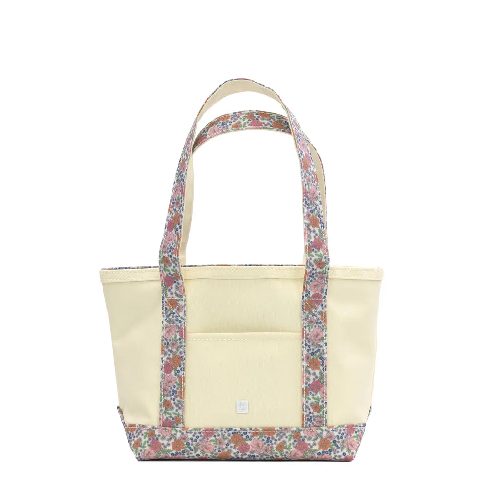 MINI TOTE - COATED CANVAS NATURAL With GARDEN FLORAL TRIM