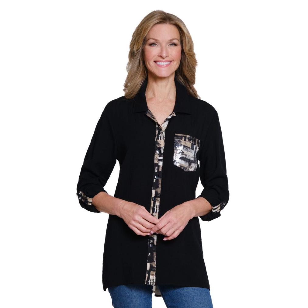 Roll-Tab Sleeve Woven Shirt - Multi