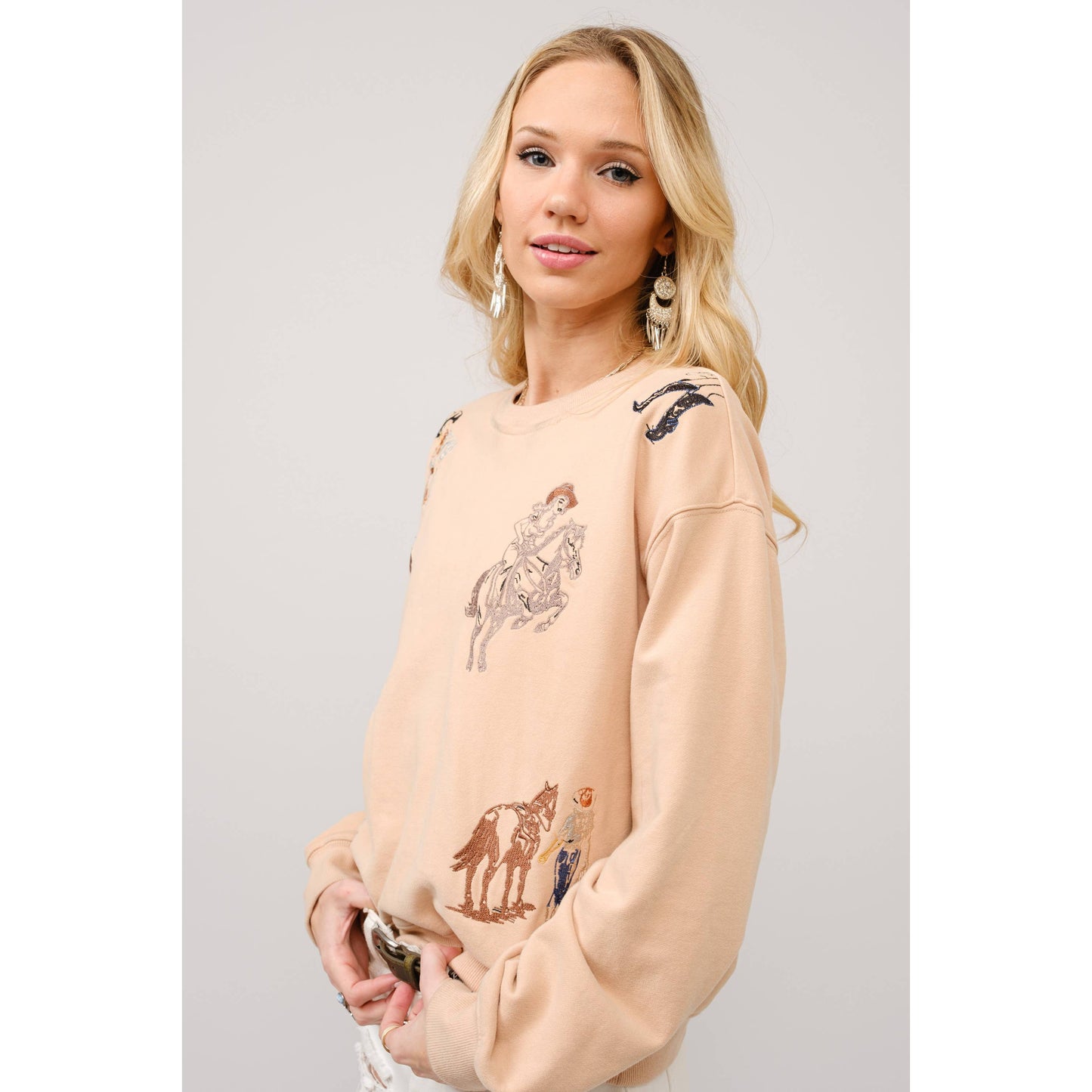 Western Motif Embroidered Graphic Sweatshirt