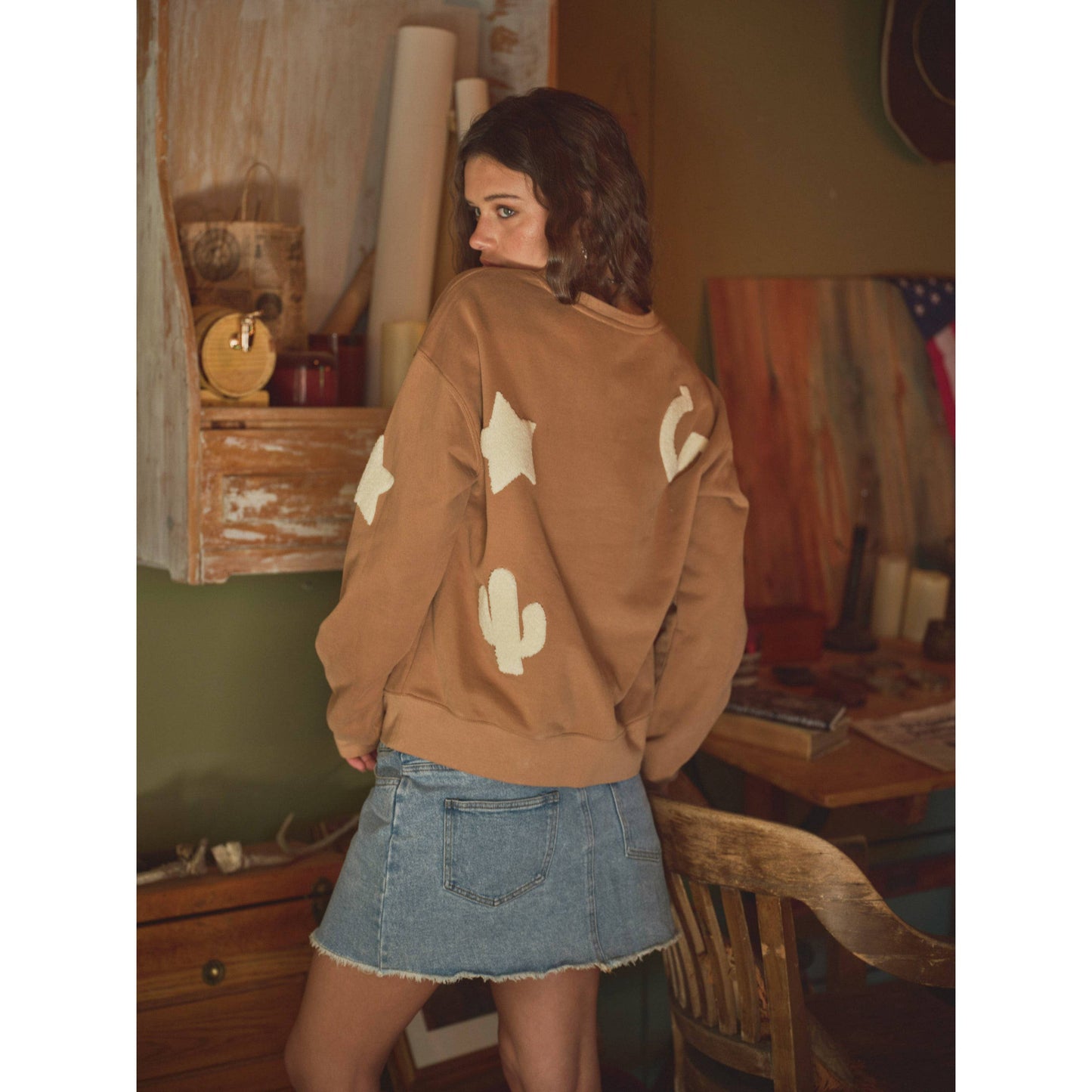Western Textured Patchwork Sweatshirt