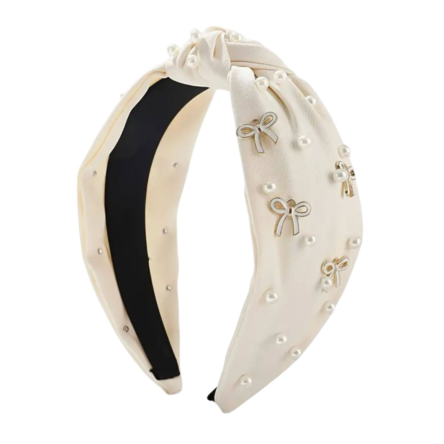 Hair Bow Knot Headband Pearl & Resin Bow Accent
