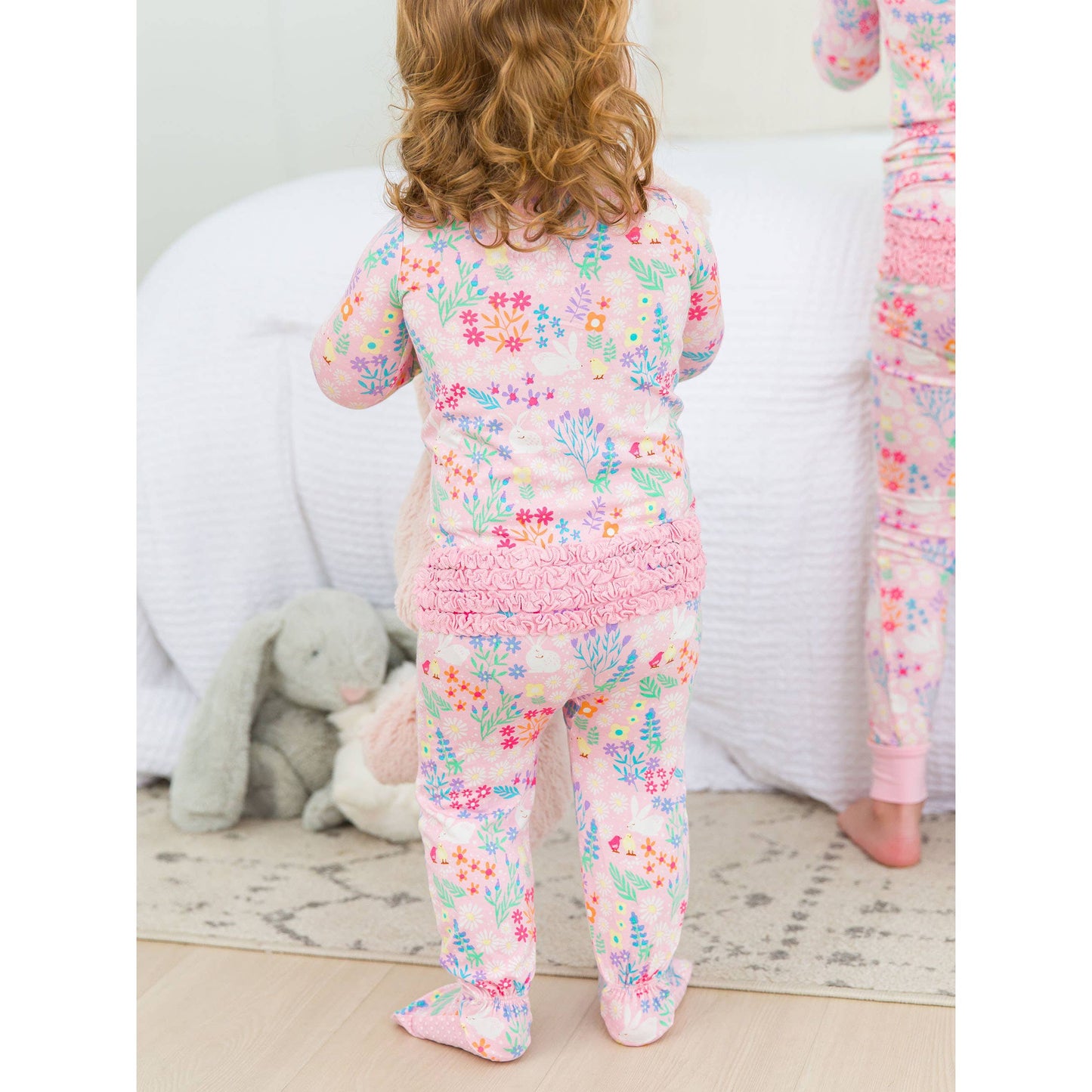 Baby Girls Bunny and Friends Bamboo Viscose Footed Ruffle One Piece Pajama