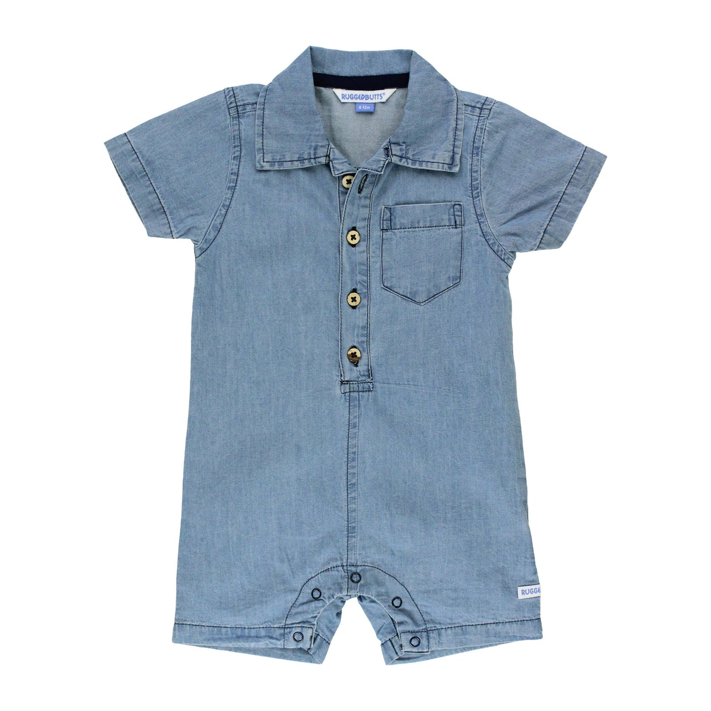 Baby Boys Light Wash Denim Button-Up Romper