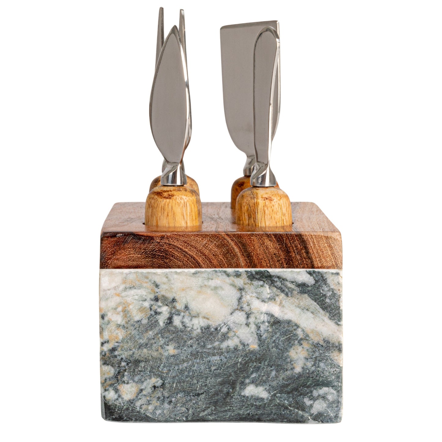 Creative Co-Op Stainless Steel Cheese Servers with Marble Stand - Set of 5