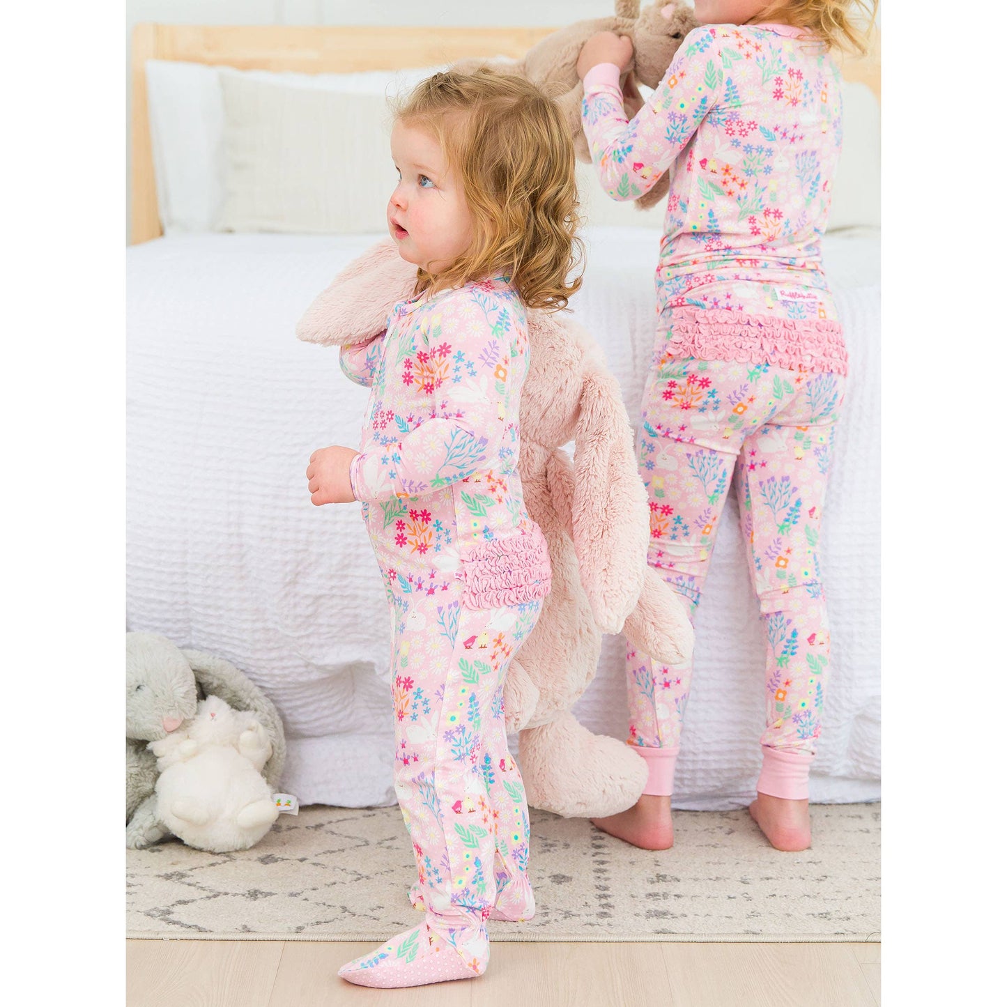 Baby Girls Bunny and Friends Bamboo Viscose Footed Ruffle One Piece Pajama