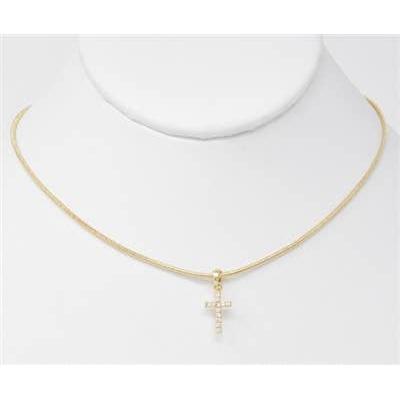 Gold Snake Chain with Rhinestone Cross 16"-18" Necklace
