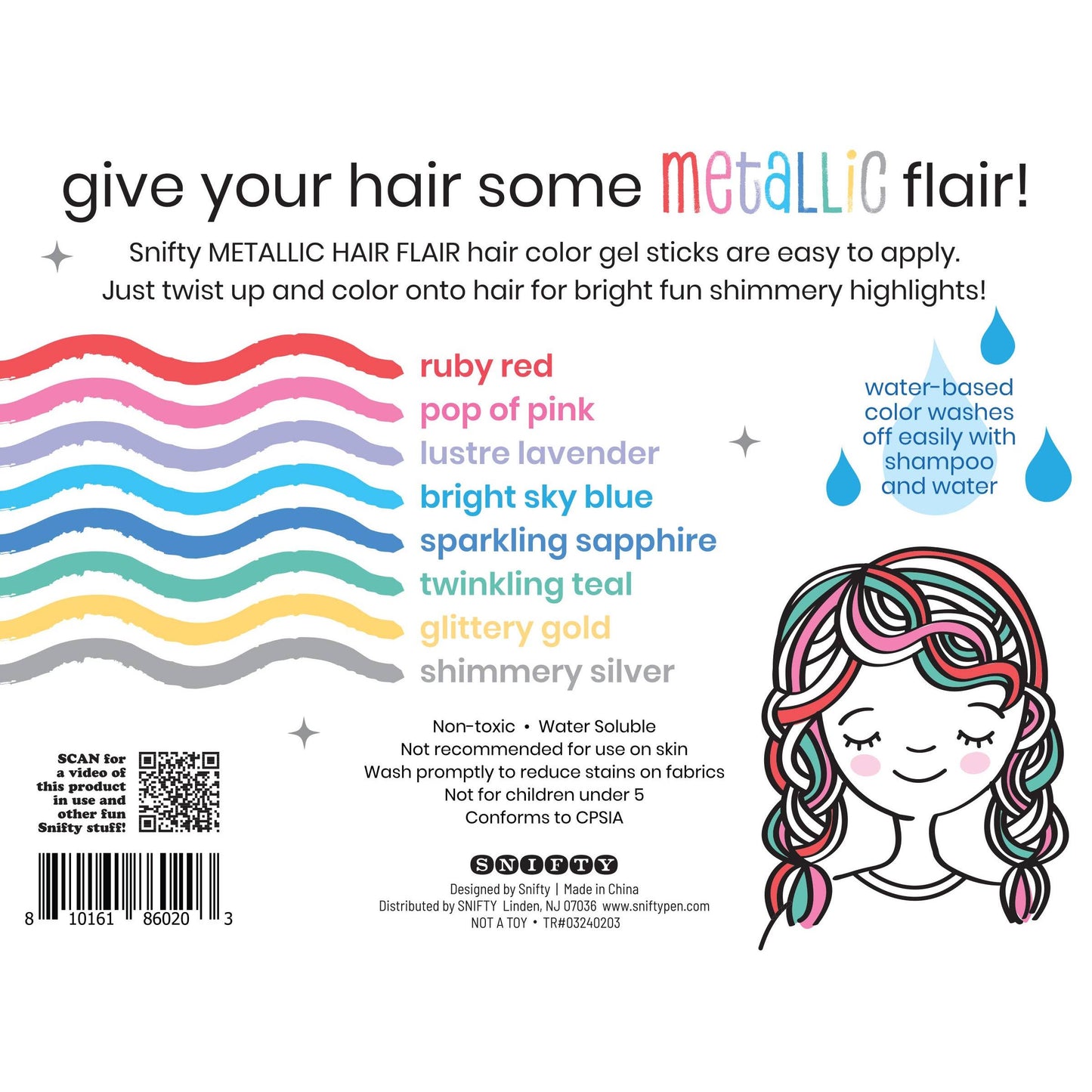 HAIR FLAIR METALLIC Shimmery Hair Color Gel Sticks Set of 8