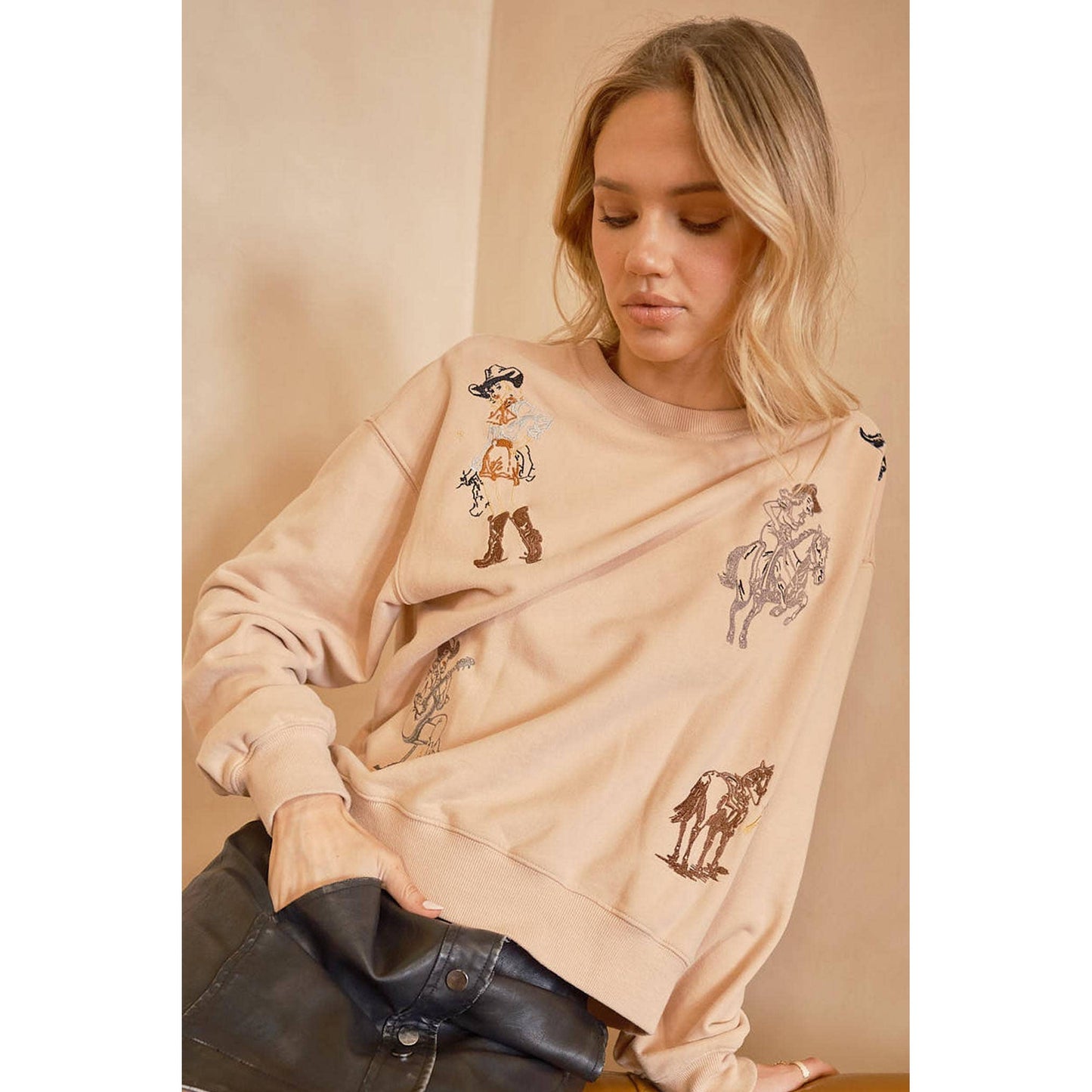 Western Motif Embroidered Graphic Sweatshirt