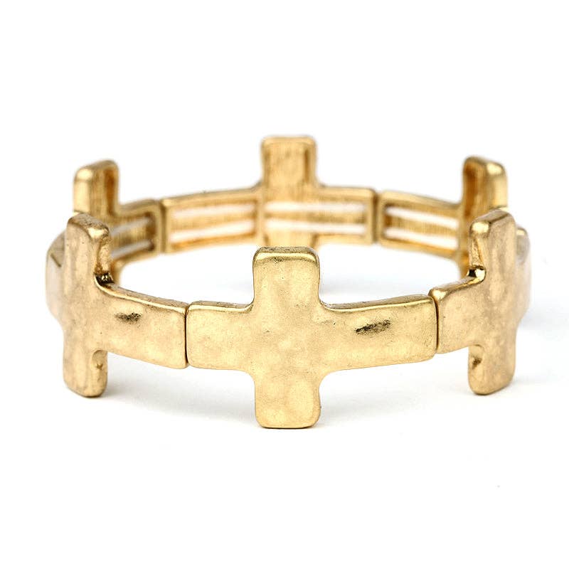 Worn Gold Cross Stretch Bracelet