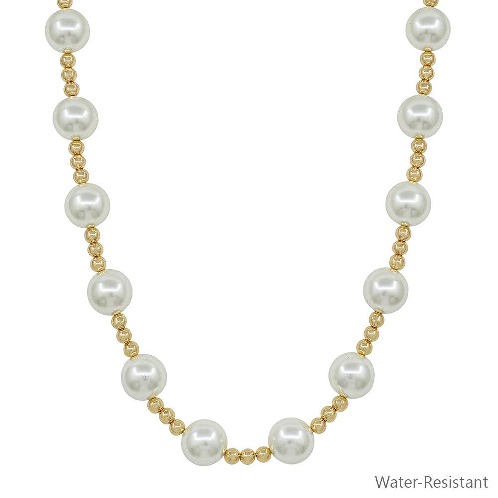 Water Resistant Large Pearl Beaded 14MM Ball with 5MM Beaded Chain 16"-18" Necklace