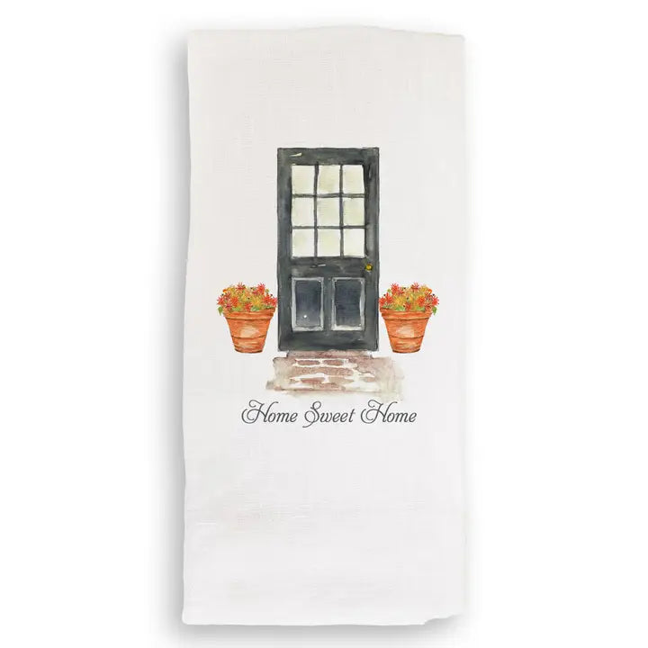 Black Door with Fall Flowers White Guest Towel