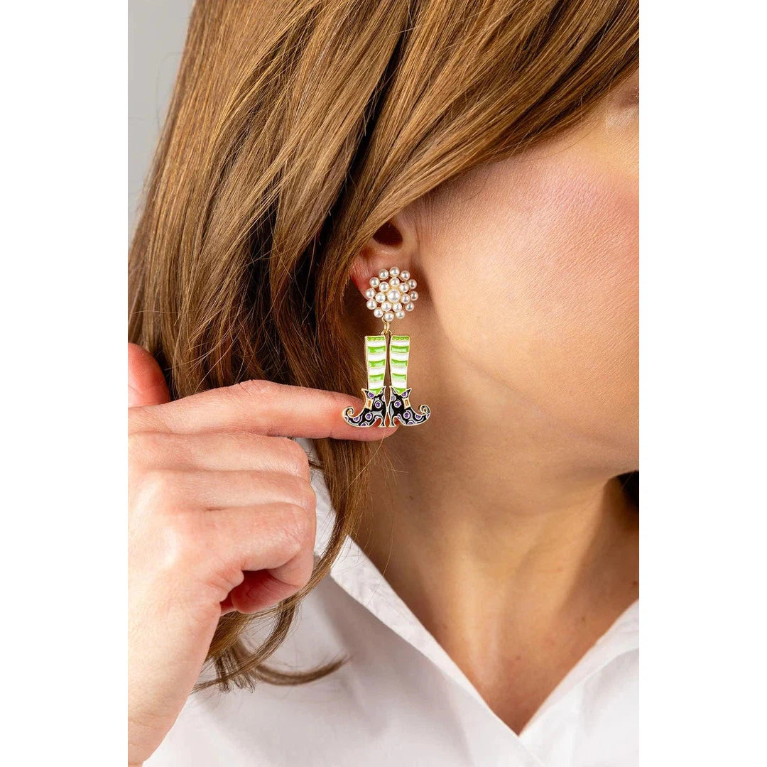 Halloween Enamel Witch Stockings & Shoes Earrings