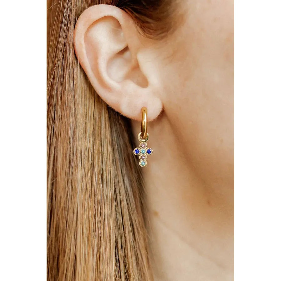 Huggie Charm Earrings - Esther Cross Multi