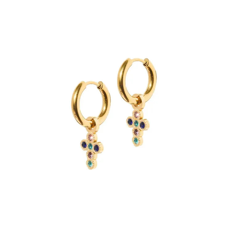 Huggie Charm Earrings - Esther Cross Multi