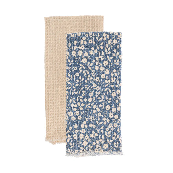 Navy Floral Waffle Tea Towels – Set of 2