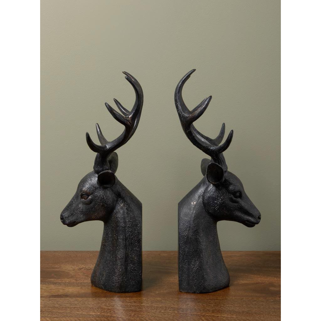 Deer heads big antlers bookends