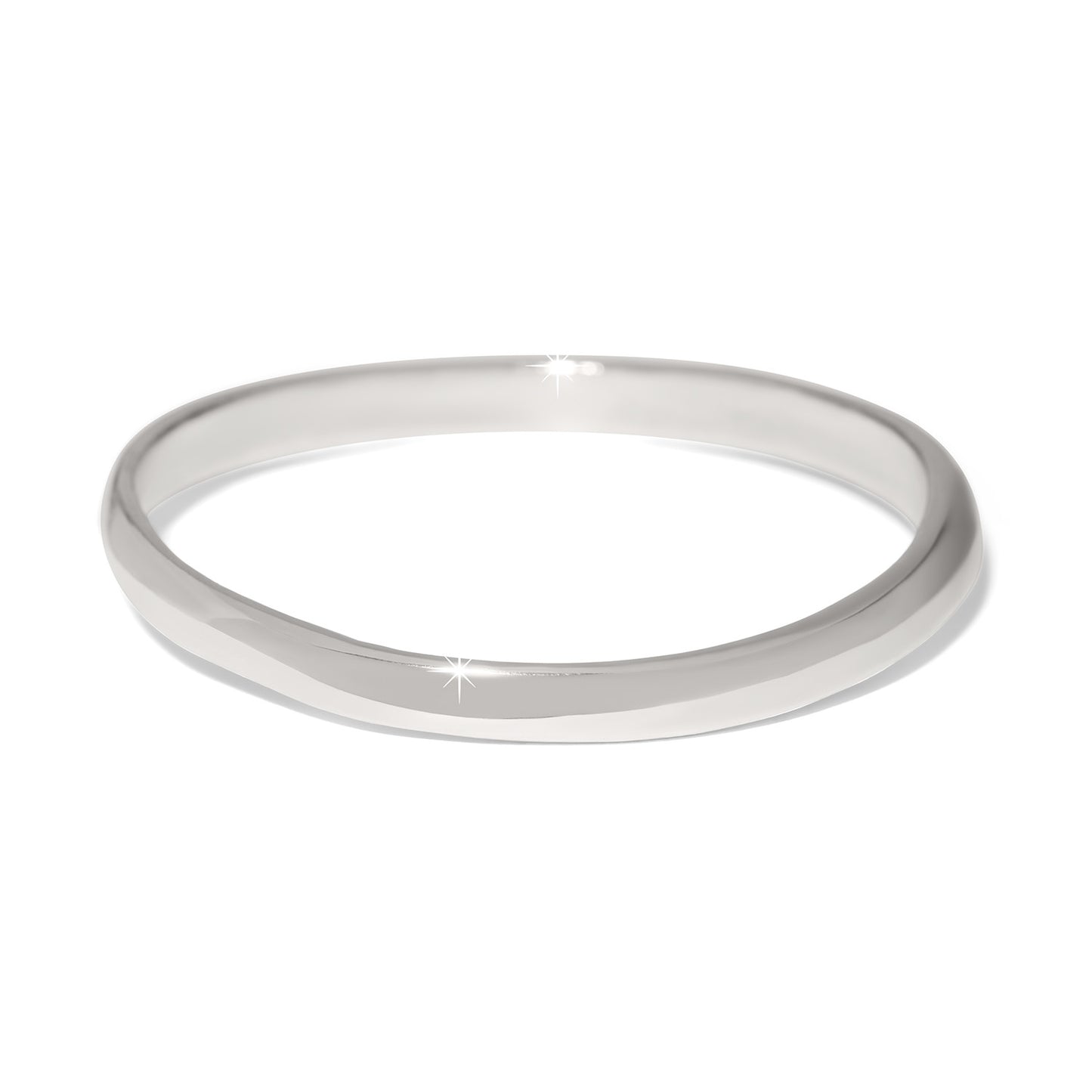 Close-up of the polished silver finish on the Cascade Rio Bangle showing its fluid, liquid-like curves.