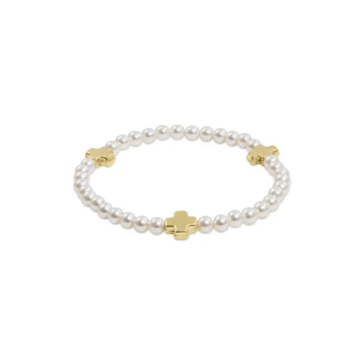 Signature Cross Small Pearl Pattern 3MM Bead Bracelet - Gold