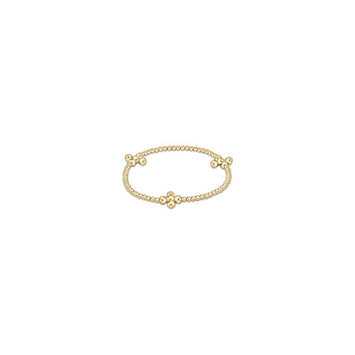 Signature Cross Gold Pattern 2.5mm Bead Bracelet - Classic Beaded Signature Cross Gold - 4mm Bead Gold