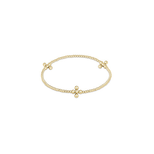 Signature Cross Gold Pattern 2mm Bead Bracelet - Classic Beaded Signature Cross Gold - 3mm Bead Gold