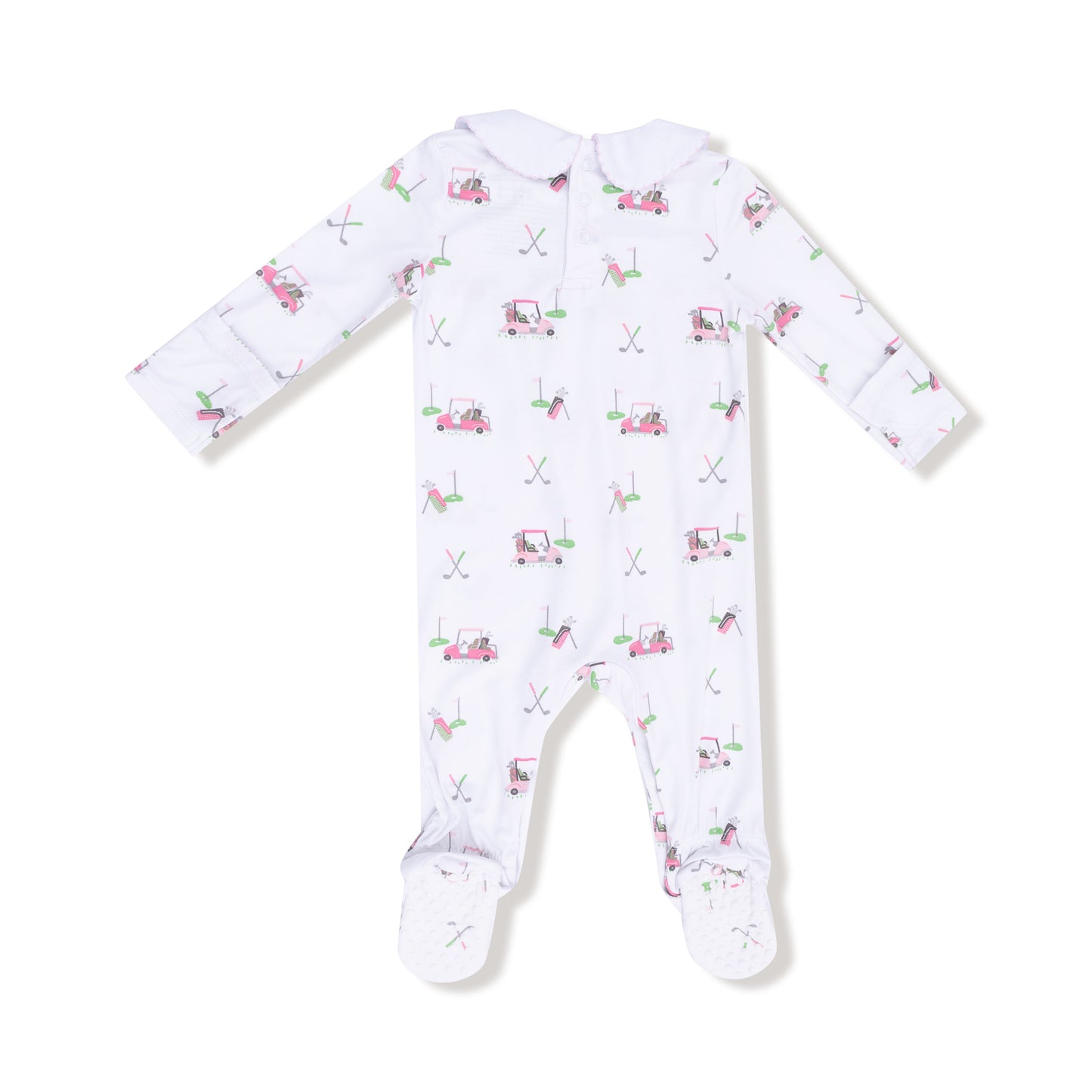 Baby Golf Carts - Pink - Smocked Peter Pan Snap Footie