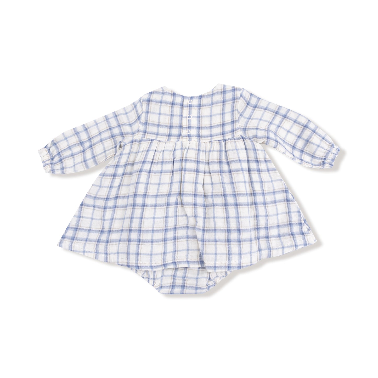 Blue Plaid - Long Sleeve Smocked Ruffle Bubble W/ Skirt