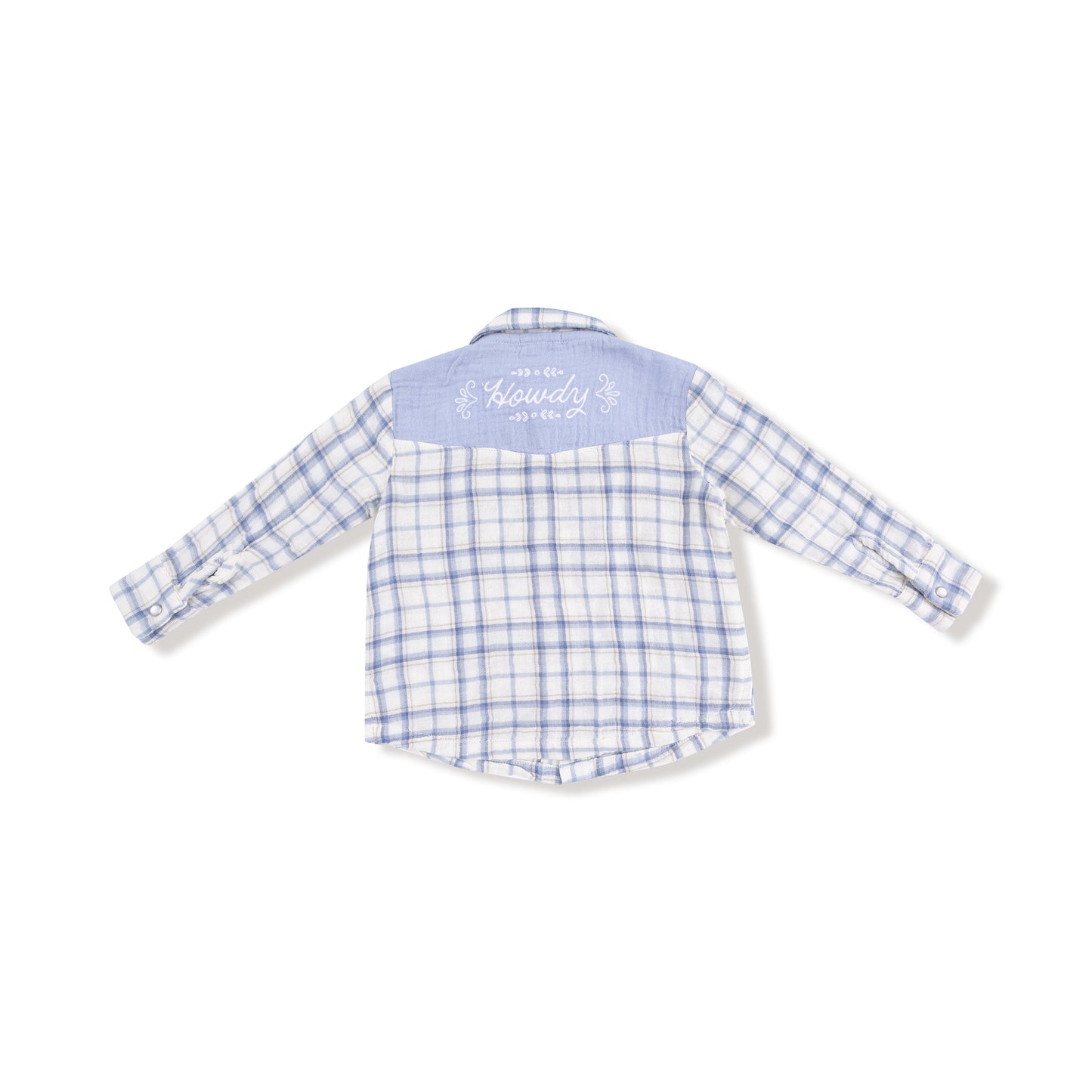 Long Sleeve Western Pearl Snap Shirt - Blue Plaid
