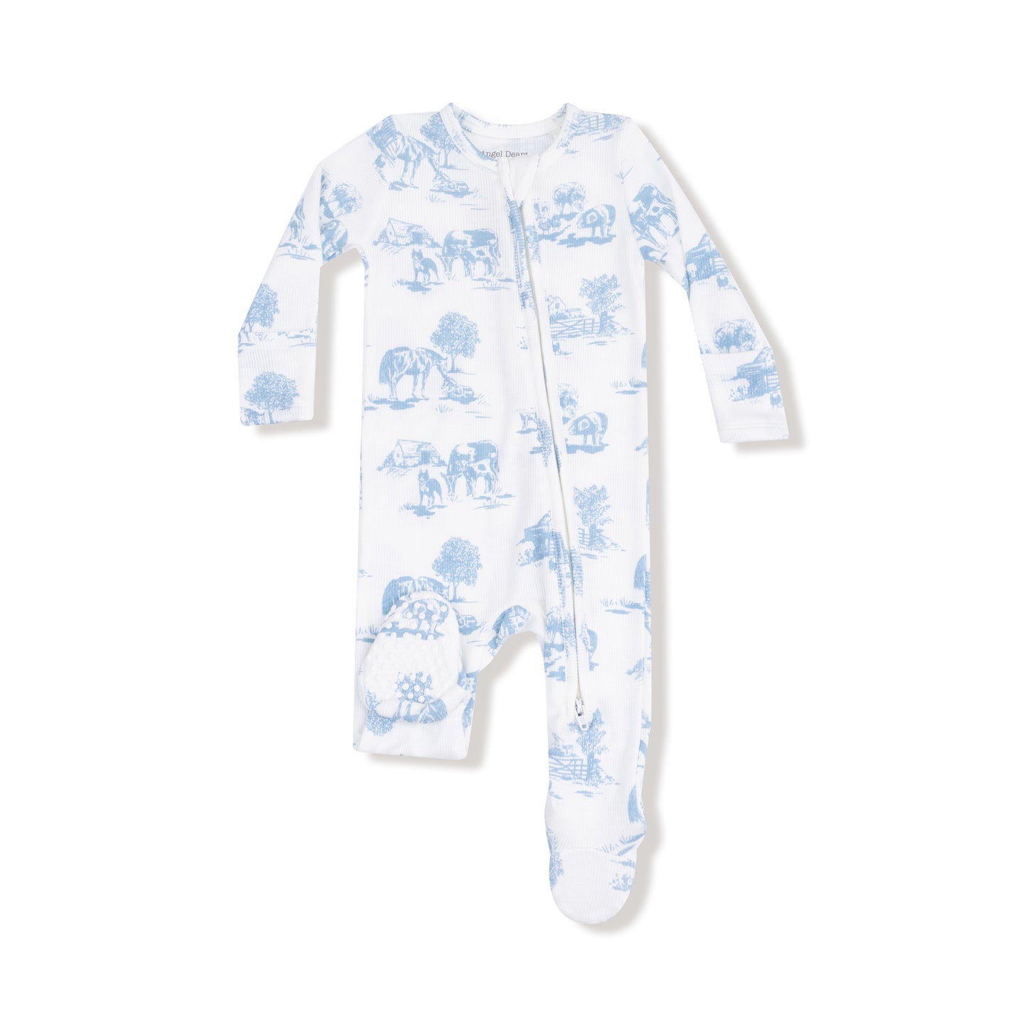 2 Way Zipper Romper - Farm Toile Blue