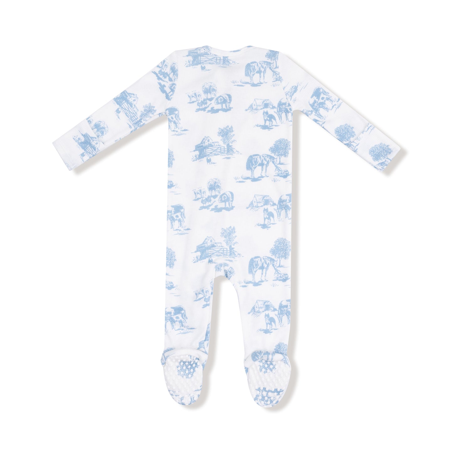 2 Way Zipper Romper - Farm Toile Blue
