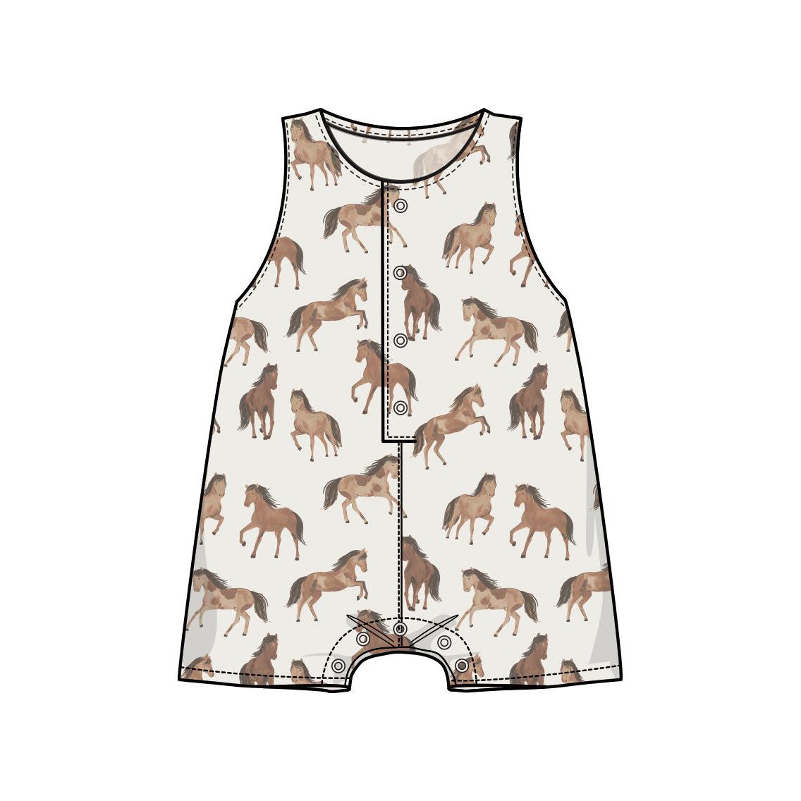 Sleeveless Shortie Romper - Horses