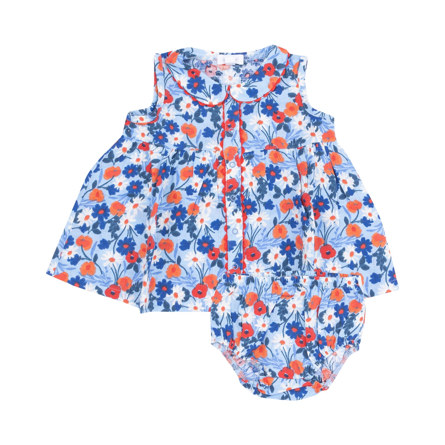 The Jill Peter Pan Button Front Dress with Ric Rac Trim and Diaper Cover - Poppy Days
