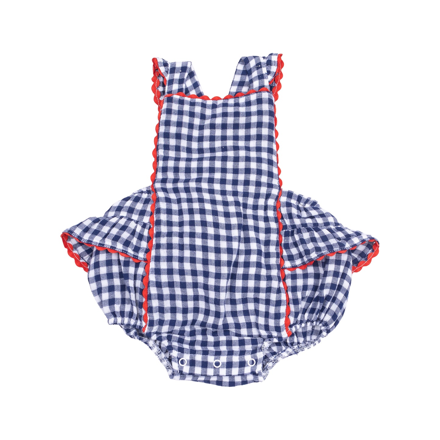 Ric-Rac Ruffle Sunsuit - Navy Gingham
