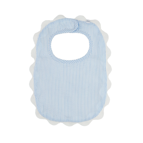 Blue Seersucker Scallop Bib