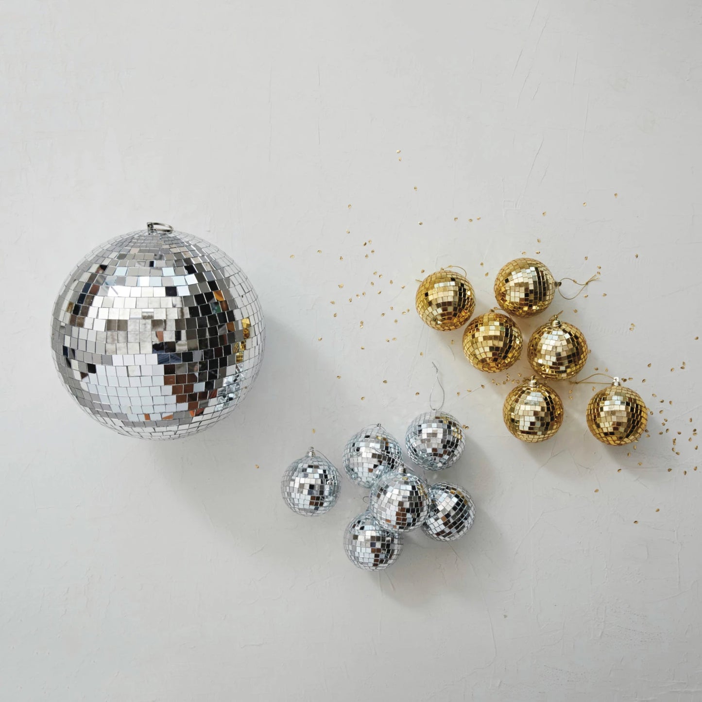Glass & Foam Disco Ball Ornaments w/ Acetate Box, Gold Finish, Boxed Set of 6