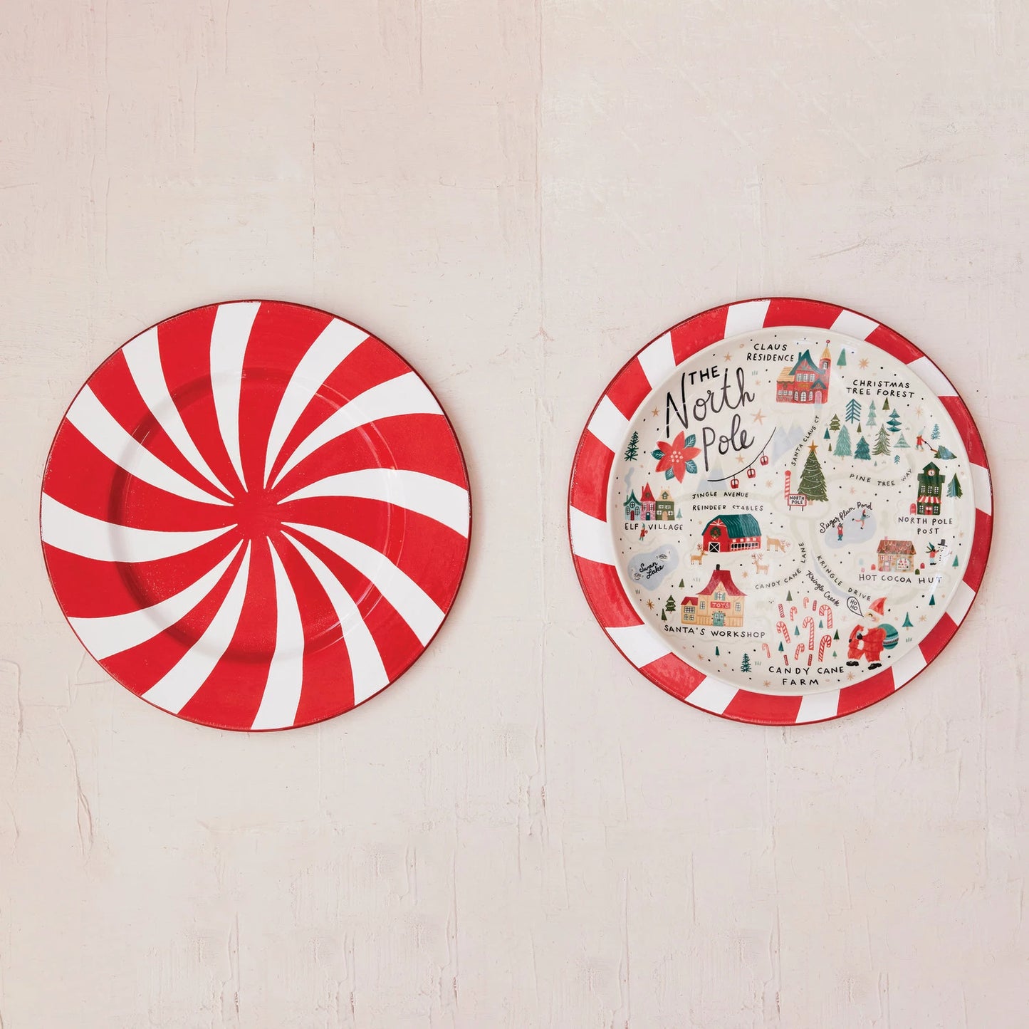 11" Round Stoneware Plate with North Pole Scene, Multi Color