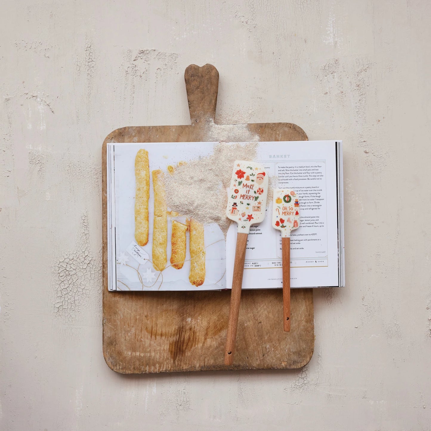 Silicone & Wood Spatulas with Holiday Pattern & Leather Tie, Set of 2