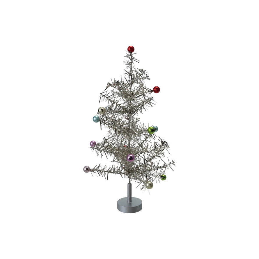 Tinsel Tree With Multi Color Ball Ornaments