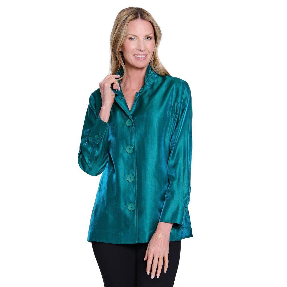 Evergreen Wire Collar Button Front Blouse by Multiples