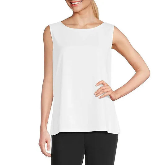 Multiples High Neck Tank Top - White Knit Layering Shell